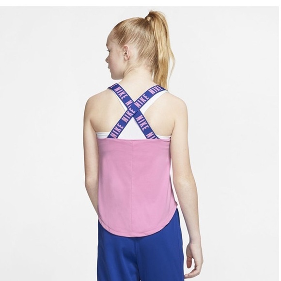 NIKE Girls Logo Cross Back Active Tank Top Medium - Picture 1 of 6